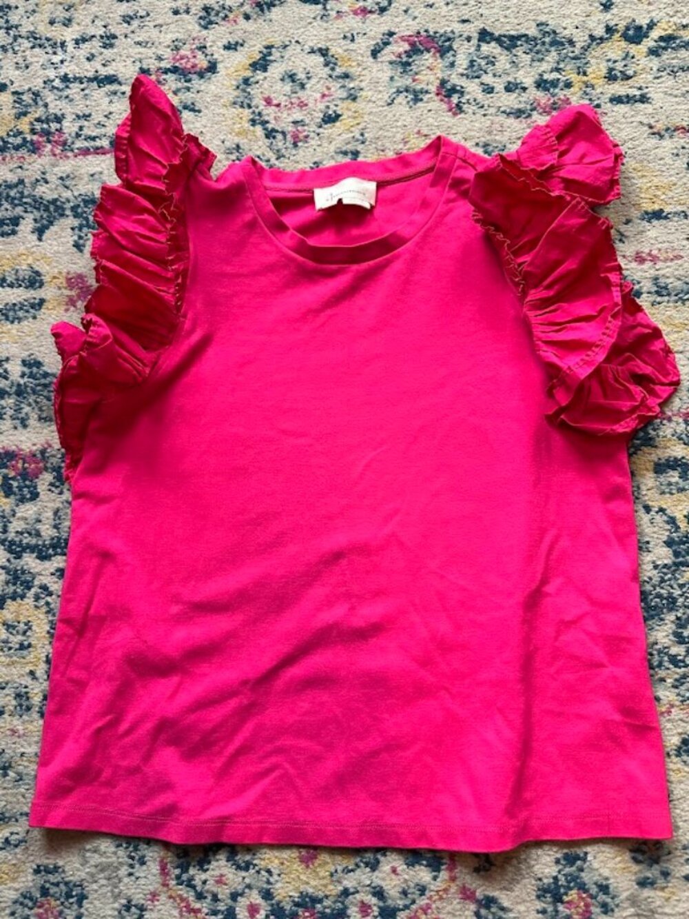 By Anthropologie Raspberry Pink Ruffle Sleeve Top - Small